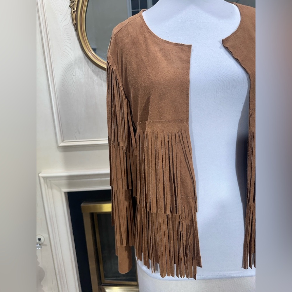 Vocal Faux Suede Fringe‎ Open Front Jacket – Size Small - Picture 5 of 15